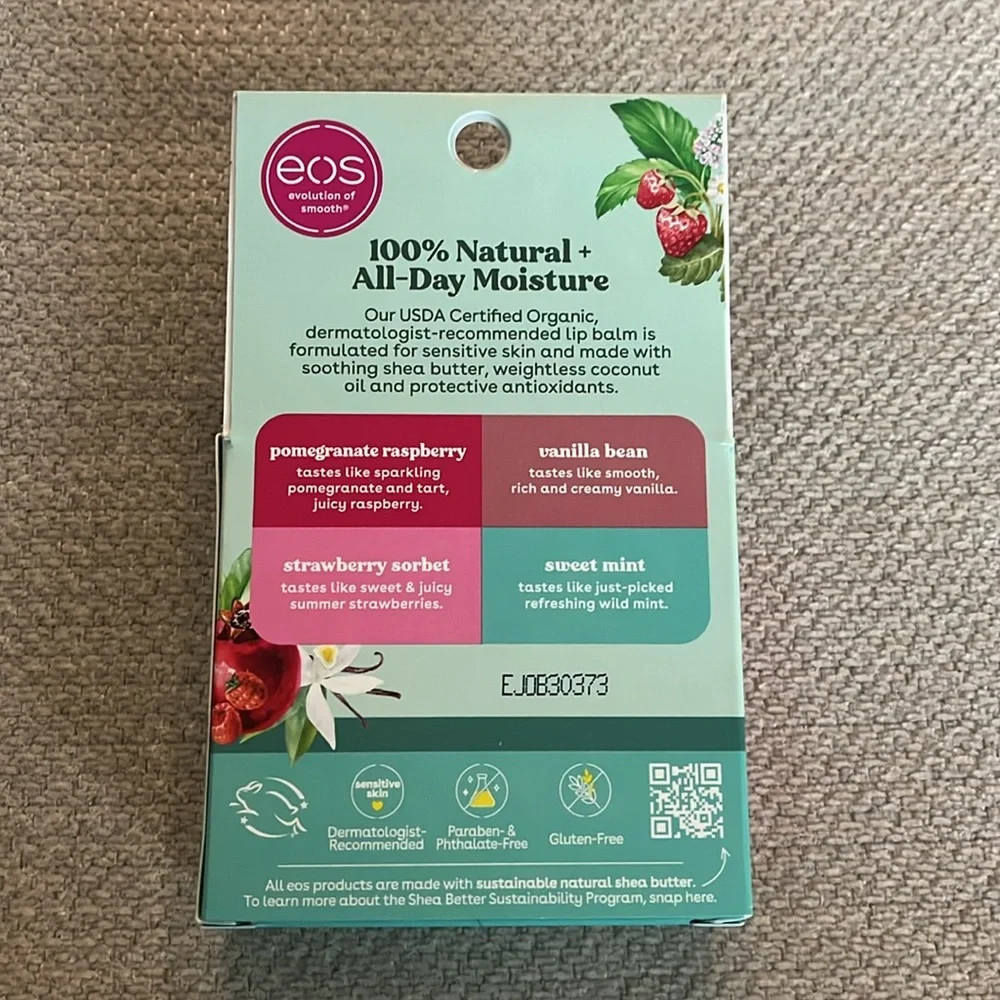 eos 100% Natural Organic Lip Balm 4 Pack - Pink, Cream, Green